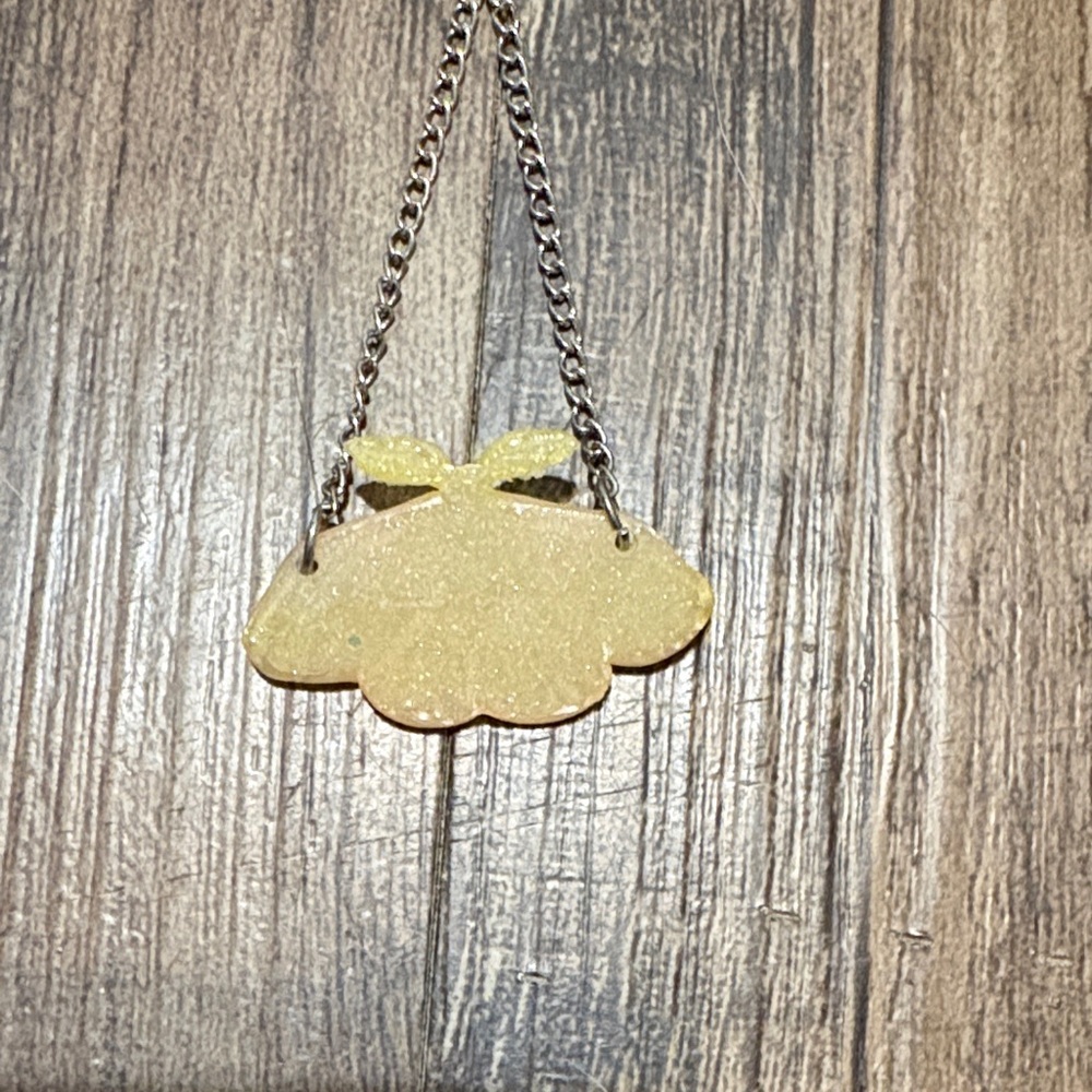 Elegant Yellow and Pastel Pink Moth Pendant Necklace - Picture 4 of 6